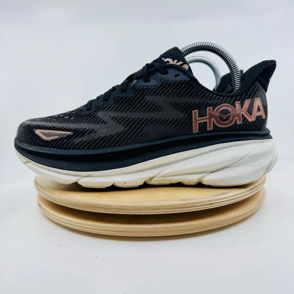 HOKA Clifton 9 Running Shoes Womens 8 Black Lightweight Cushioned Sneakers
